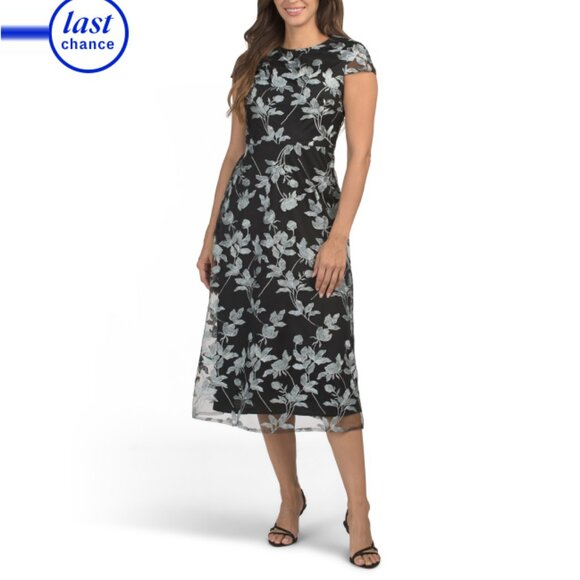 JS COLLECTIONS Black Multi Yvette Floral Tea-length Dress - Picture 1 of 2